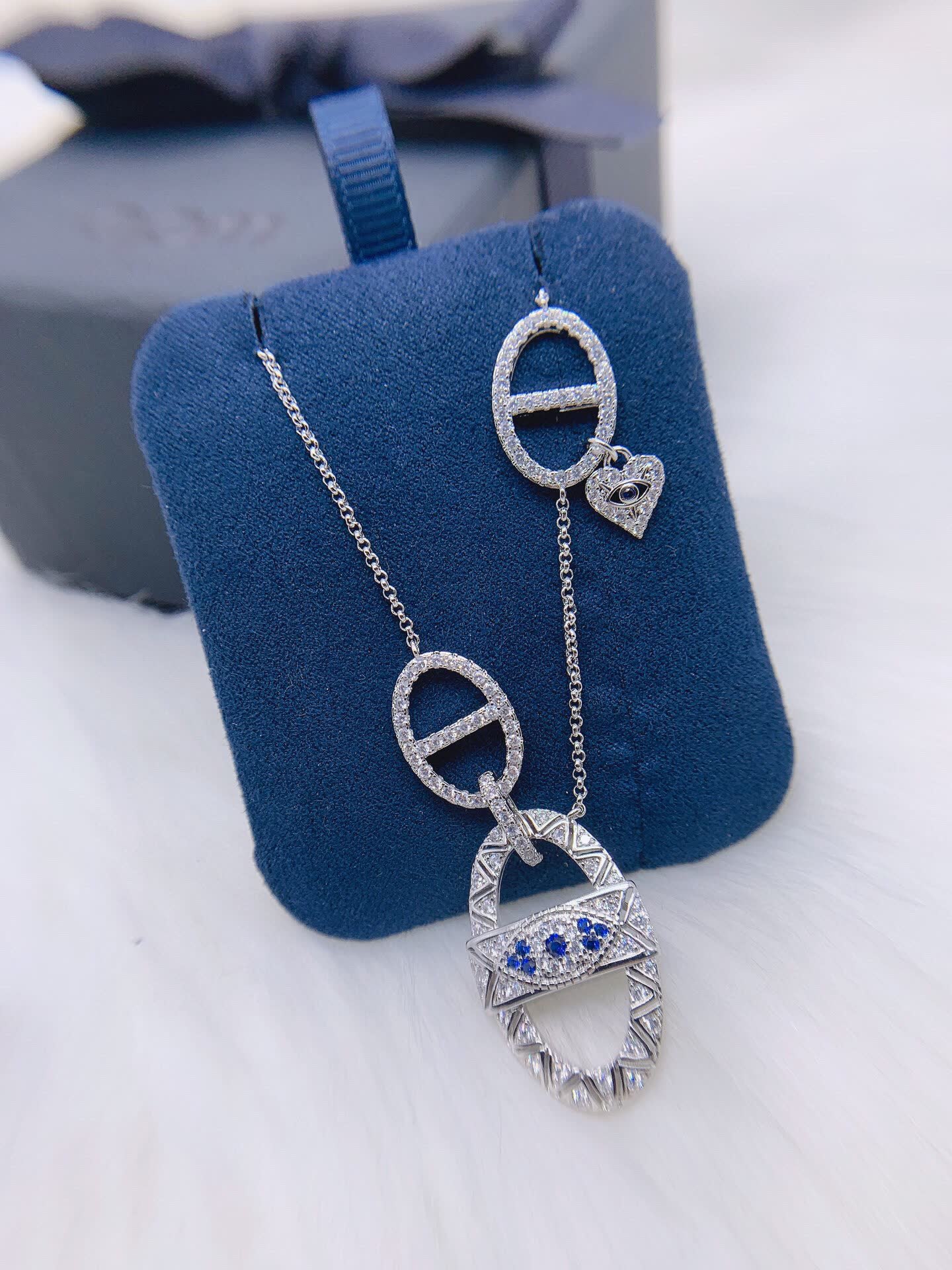 APM Monaco Silver Evil Eye Necklace with Diamond Accents